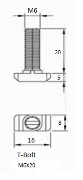 T-Bolt M6X20 With Flange Nut 3030 Series